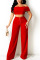 Red Elegant Solid Split Joint Zipper Off the Shoulder Sleeveless Two Pieces