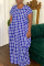 Blue Casual Print Split Joint O Neck Short Sleeve Dress Dresses