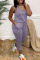 Light Purple Casual Solid Patchwork Frenulum U Neck Skinny Jumpsuits