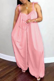 Pink Sexy Casual Solid Hollowed Out Spaghetti Strap Plus Size Jumpsuits