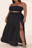 Yellow Sexy Vacation Print Polka Dot Patchwork Strapless Beach Plus Size Two Pieces