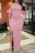 Pink Sexy Solid Patchwork High Opening Half A Turtleneck Straight Dresses