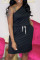 Black Fashion Casual Solid Basic Oblique Collar Short Sleeve Dress