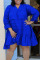 Blue Casual Solid Split Joint Flounce V Neck Princess Plus Size Dresses