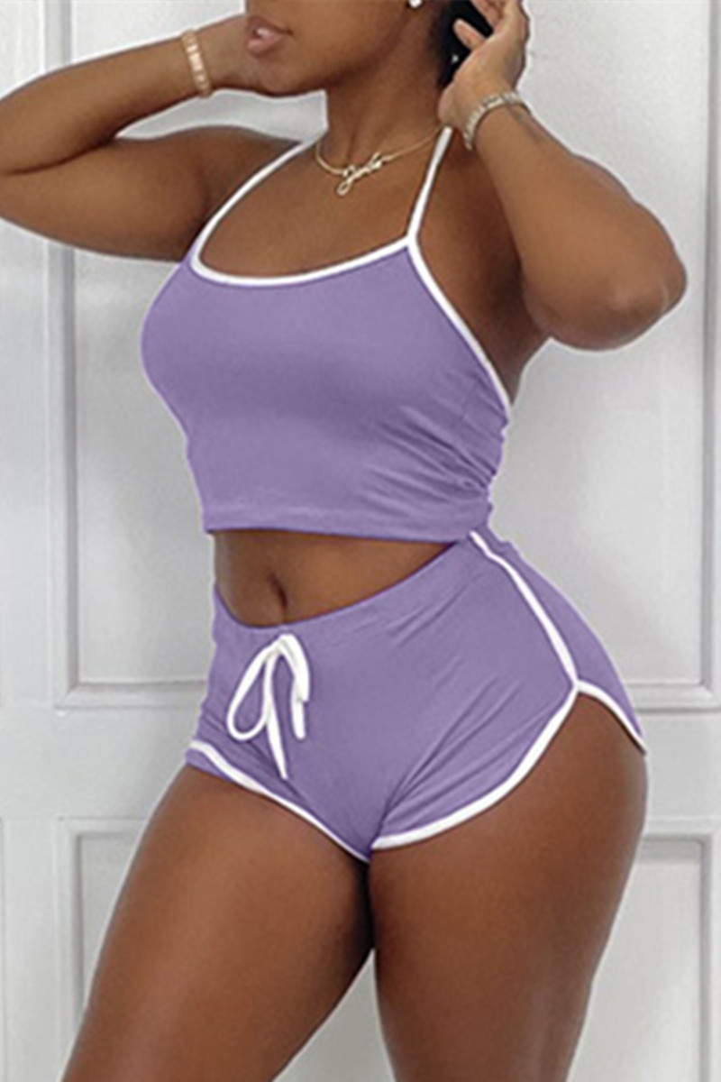 Wholesale Purple Sexy Sportswear Solid Backless Halter Sleeveless Two Pieces K25638 4 Online