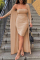 Khaki Fashion Solid Two Piece Suits A-line skirt Long Sleeve Two-Piece Dress