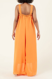Tangerine Red Casual Solid Patchwork Spaghetti Strap Loose Jumpsuits
