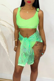 Green Sexy Solid Hollowed Out Patchwork Swimwears Two Pieces