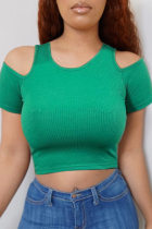Green Casual Solid Split Joint O Neck T-Shirts