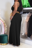 Black Casual Solid Hollowed Out O Neck Sleeveless Two Pieces