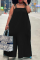 Black Casual Solid Split Joint Spaghetti Strap Plus Size Jumpsuits