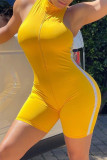 Yellow Sexy Casual Solid Patchwork Turtleneck Skinny Romper
