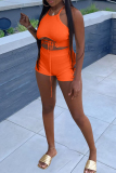 Orange Fashion Sexy Solid Strap Design O Neck Sleeveless Two Pieces