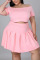 Pink Casual Solid Patchwork Off the Shoulder A Line Plus Size Two Pieces