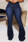 Dark Blue Fashion Casual Solid Basic Mid Waist Regular Denim Jeans