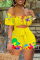 Yellow Fashion Sexy Print Hollowed Out Backless Off the Shoulder Regular Romper