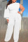 White Sexy Solid Bandage Split Joint Asymmetrical Collar Plus Size Jumpsuits