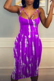 Purple Fashion Sexy Print Backless Spaghetti Strap Sleeveless Dress