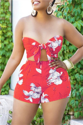 Red Fashion Sexy Print Bandage Backless Strapless Sleeveless Two Pieces