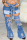 Blue Casual Patchwork Ripped Mid Waist Boot Cut Denim Jeans