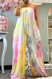 Pink Casual Print Split Joint Strapless Loose Jumpsuits
