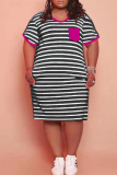 Purple Fashion Casual Plus Size Striped Print Patchwork O Neck Short Sleeve Dress
