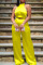 Yellow Elegant Solid Bandage Split Joint Halter Sleeveless Two Pieces