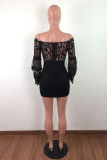 Black Sexy Strapless See Through Lace Dress