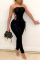 Black Sexy Solid Hollowed Out Strapless Skinny Jumpsuits