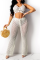 White Sexy Solid Tassel Hollowed Out Halter Sleeveless Two Pieces
