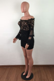 Black Sexy Strapless See Through Lace Dress