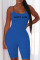 Blue Sexy Print Backless Spaghetti Strap Straight Jumpsuits