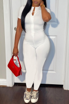 White Sexy Solid Split Joint Half A Turtleneck Skinny Jumpsuits