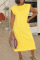 Yellow Casual Solid Split Joint O Neck Straight Dresses