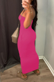 Pink Sexy Casual Solid Backless Strapless Sleeveless Dress