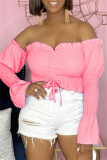 Pink Sexy Casual Solid Draw String Backless Off the Shoulder Tops