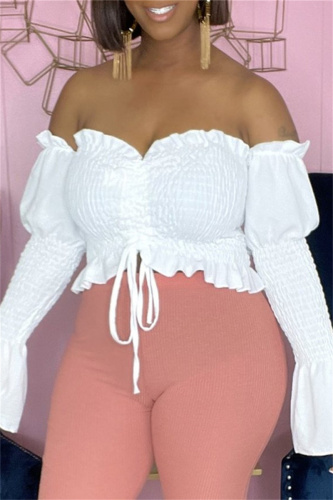 White Sexy Casual Solid Draw String Backless Off the Shoulder Tops
