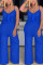 Blue Sexy Fashion V Neck Sling Bow Jumpsuit