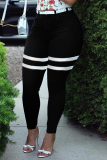 Black Fashion Casual Striped Basic Plus Size Jeans