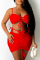 Red Sexy Solid Backless Strap Design Spaghetti Strap Sleeveless Three-piece Set