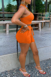 Orange Casual Sportswear Solid Vests O Neck Sleeveless Two Pieces