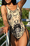 Black Sexy Print Hollowed Out Draw String Swimwears