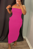 Pink Sexy Casual Solid Backless Strapless Sleeveless Dress