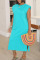 Cyan Casual Solid Split Joint O Neck Straight Dresses