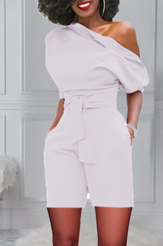 White Casual Solid Bandage One Shoulder Regular Rompers
