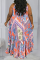 Tangerine Red Casual Print Patchwork Spaghetti Strap Straight Plus Size Dresses