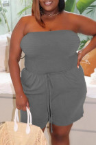 Grey Sexy Casual Solid Backless Strapless Plus Size Jumpsuits