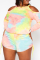 Rainbow Color Sexy Print Split Joint O Neck Plus Size Two Pieces