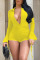 Yellow Sexy Solid Patchwork Draw String Fold V Neck Skinny Jumpsuits