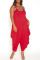 Red Casual Solid Split Joint Spaghetti Strap Plus Size Jumpsuits